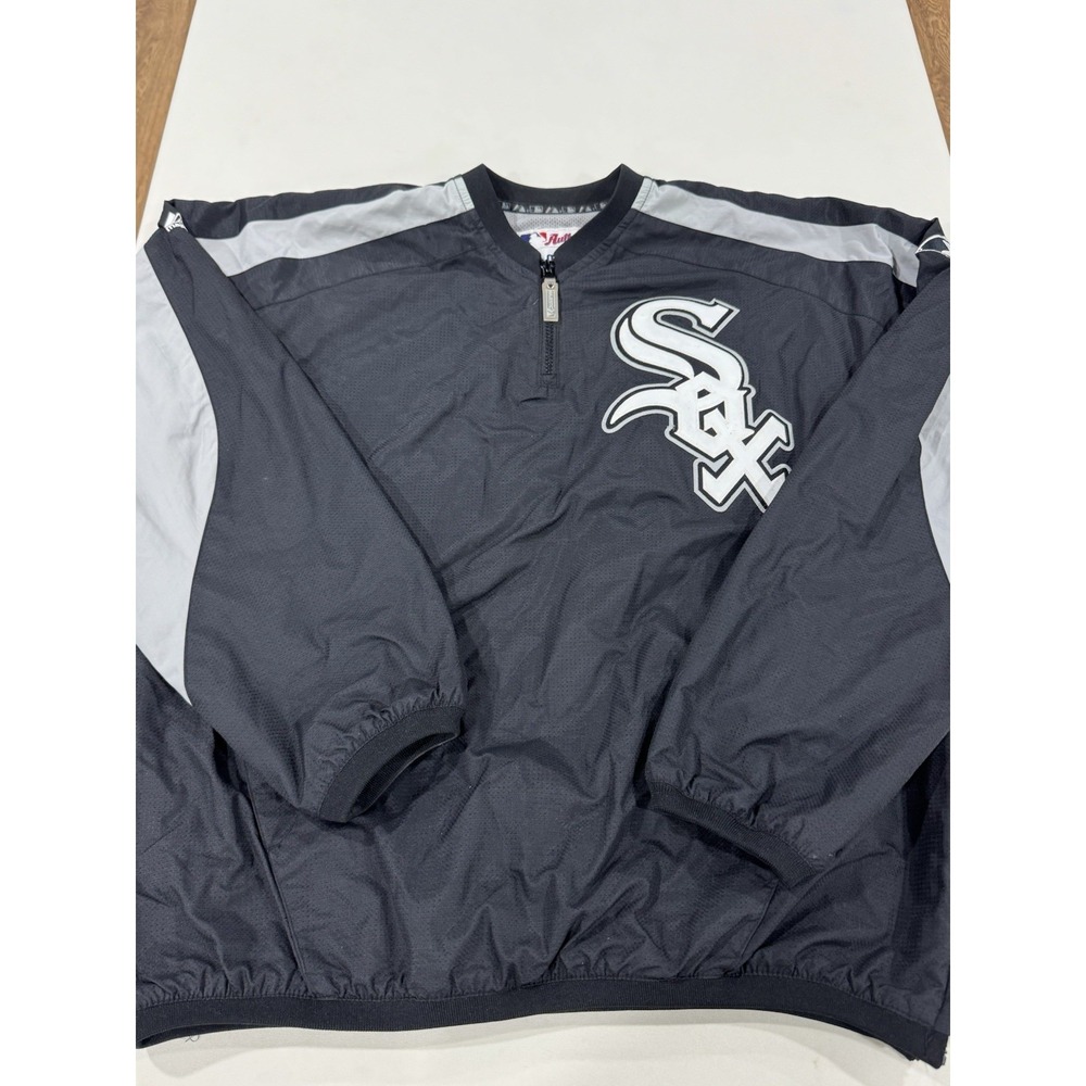 VINTAGE Chicago White Sox Jacket Men M Black Windbreaker Dugout 1/4 Zip Majestic - Picture 2 of 10